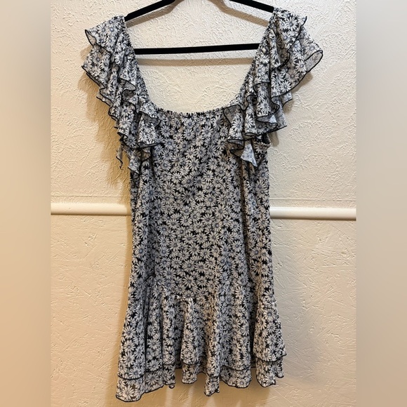 New Look Black Daisy Print Mesh Ruffle Mini Dress Sz 12 NWT - Picture 8 of 12